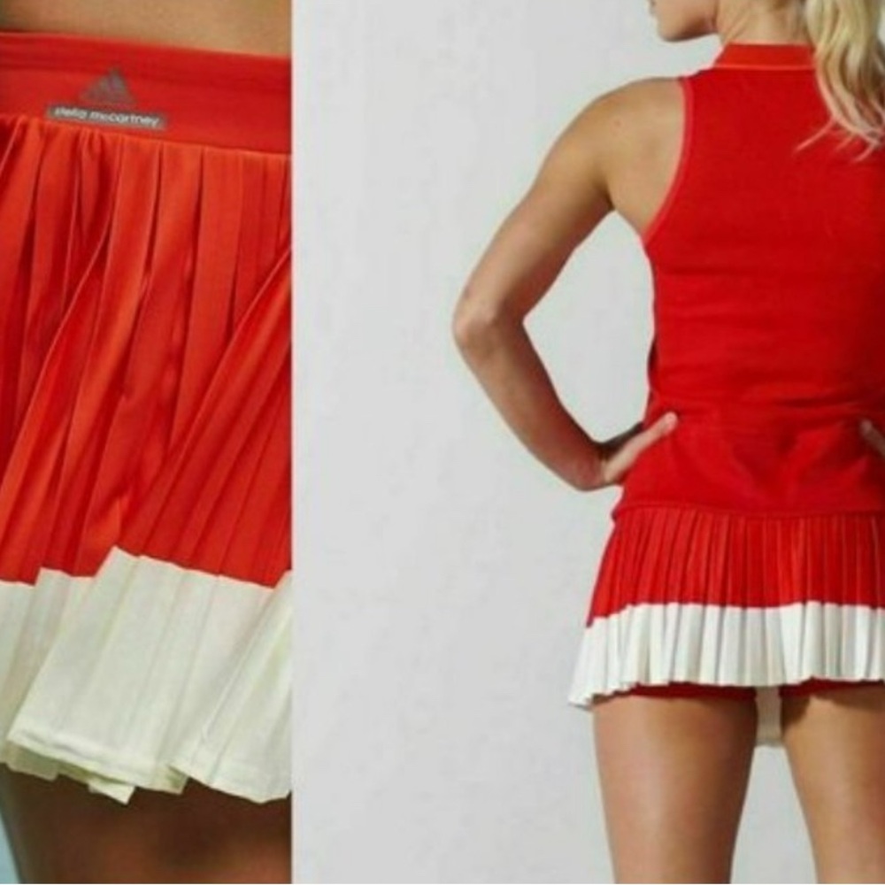 Very rare EUC Adidas by Stella McCartney Red and White pleated Skirt